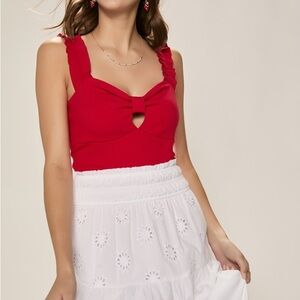 Francesca's Collections Red Bow Front Bodysuit